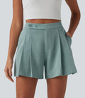 Short tailleur casual aspect lin à plis taille haute 12,5 cm avec poches