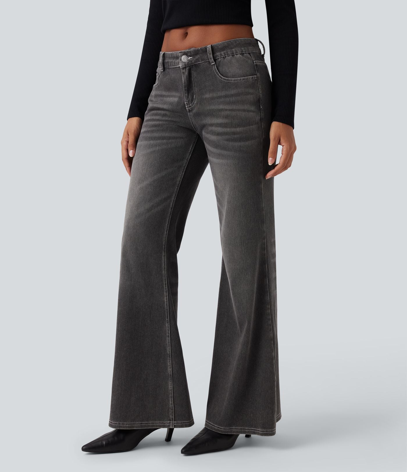 Halara Flex™ Jean évasé décontracté délavé taille basse avec poches