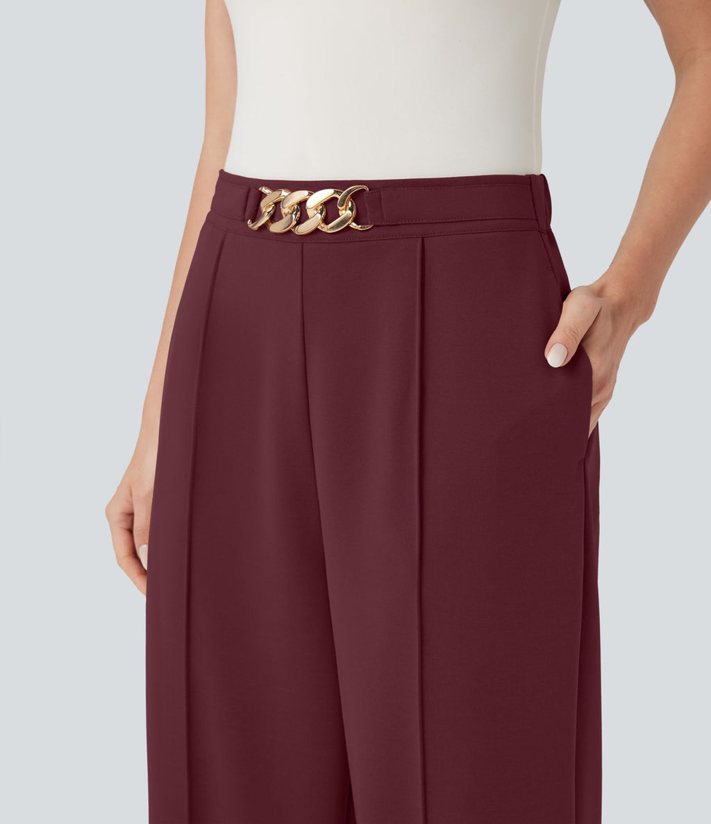 Pantalon de travail coupe droite taille haute avec chaîne métallique avec poches