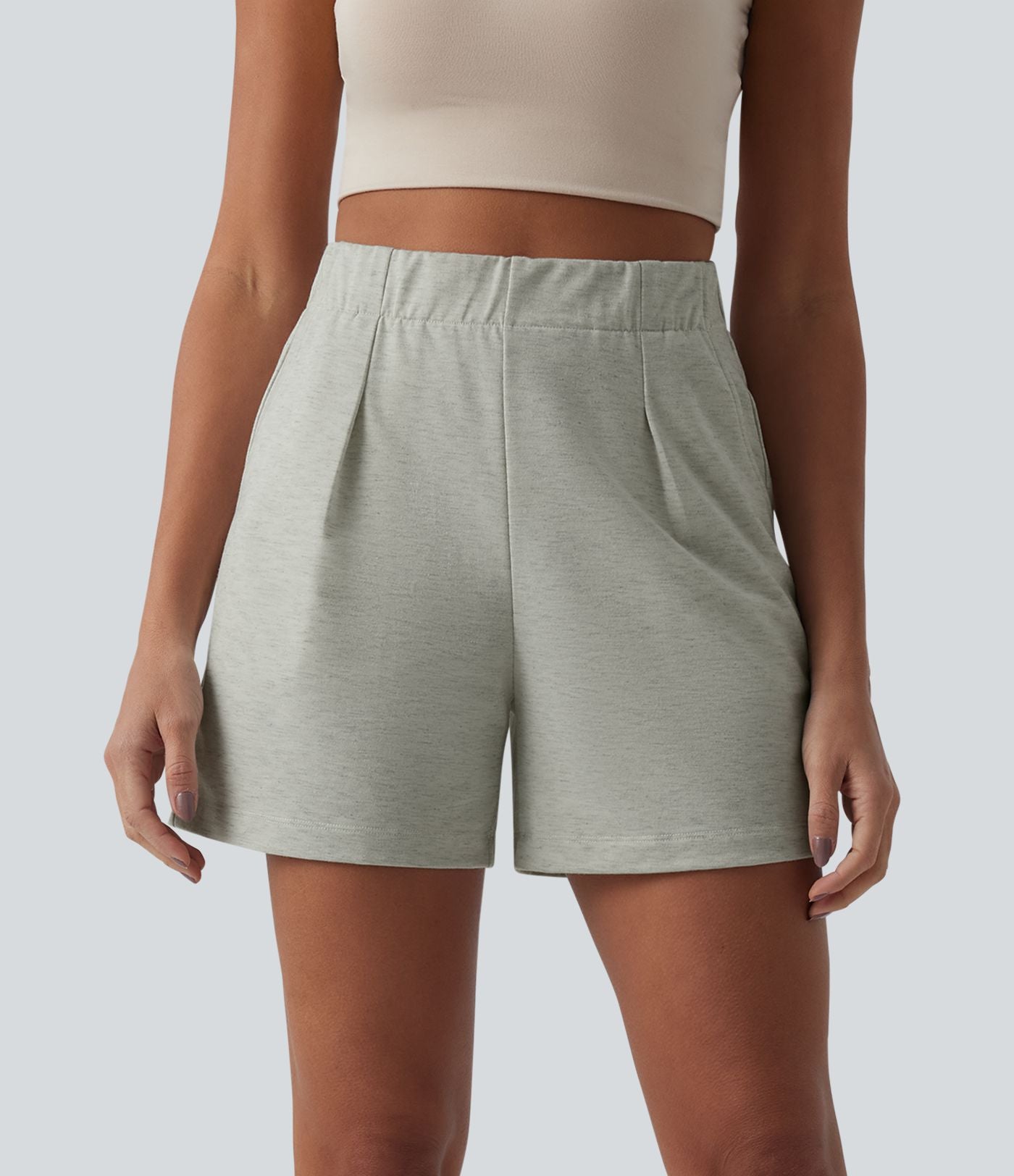 Short sweat décontracté ample taille haute plissé avec poches