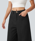 Pantalon casual taille mi-haute coupe barrel avec poches