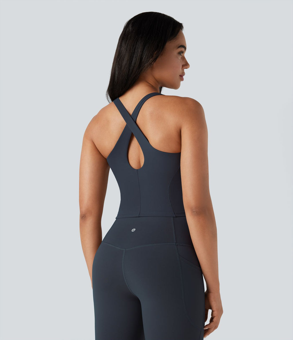 Débardeur yoga Halara UltraSculpt™ 2-en-1 push-up col V profond dos croisé