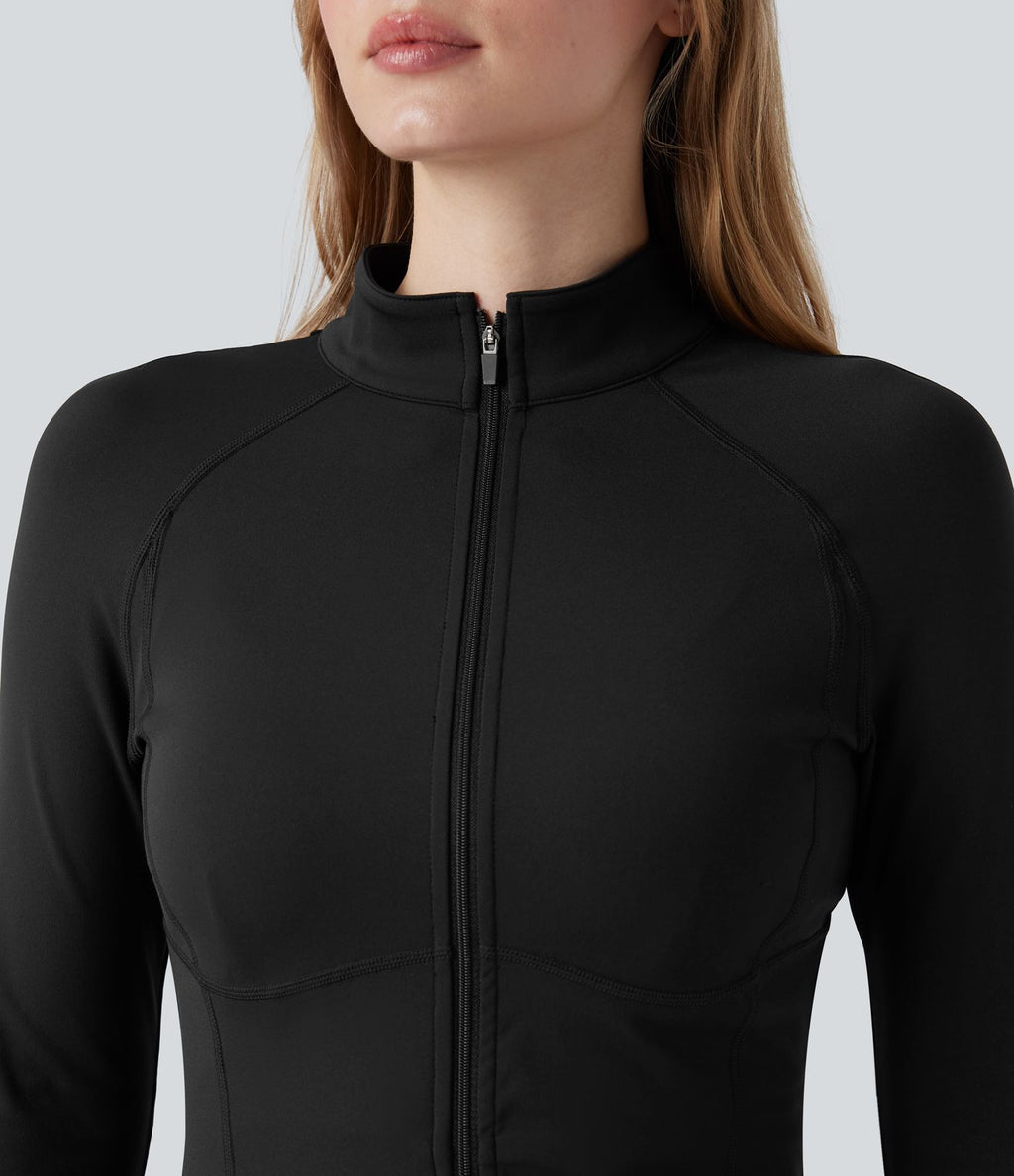 PuffFlex Manteau doudoune 3-en-1 court casual à col montant et veste à ourlet arrondi avec passants pouces et poche