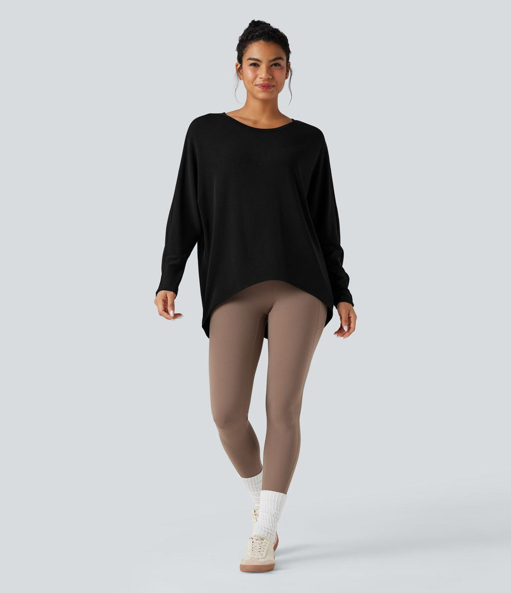 Top thermique oversize col échancré manches longues ourlet asymétrique