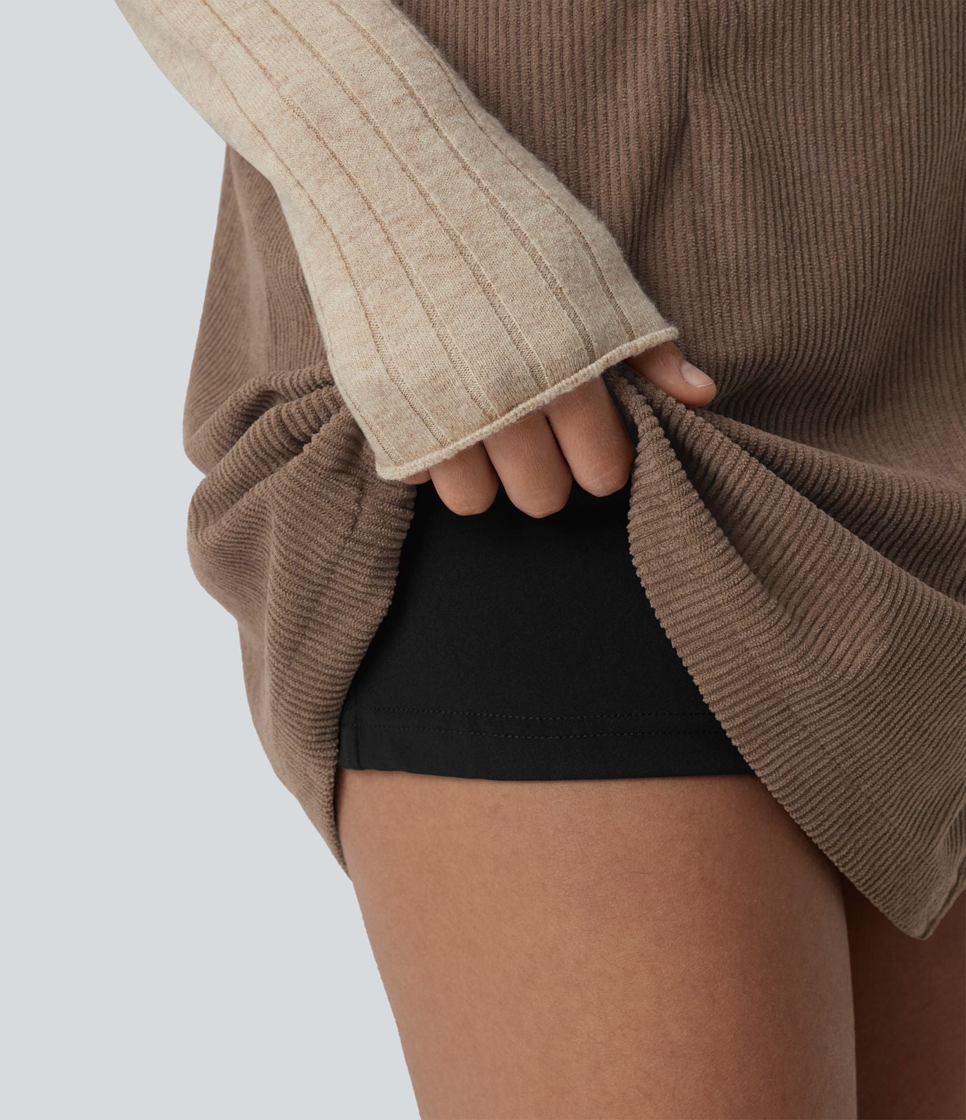 Jupe-short décontractée taille haute en velours côtelé avec zip arrière et fentes - Longueur plus longue