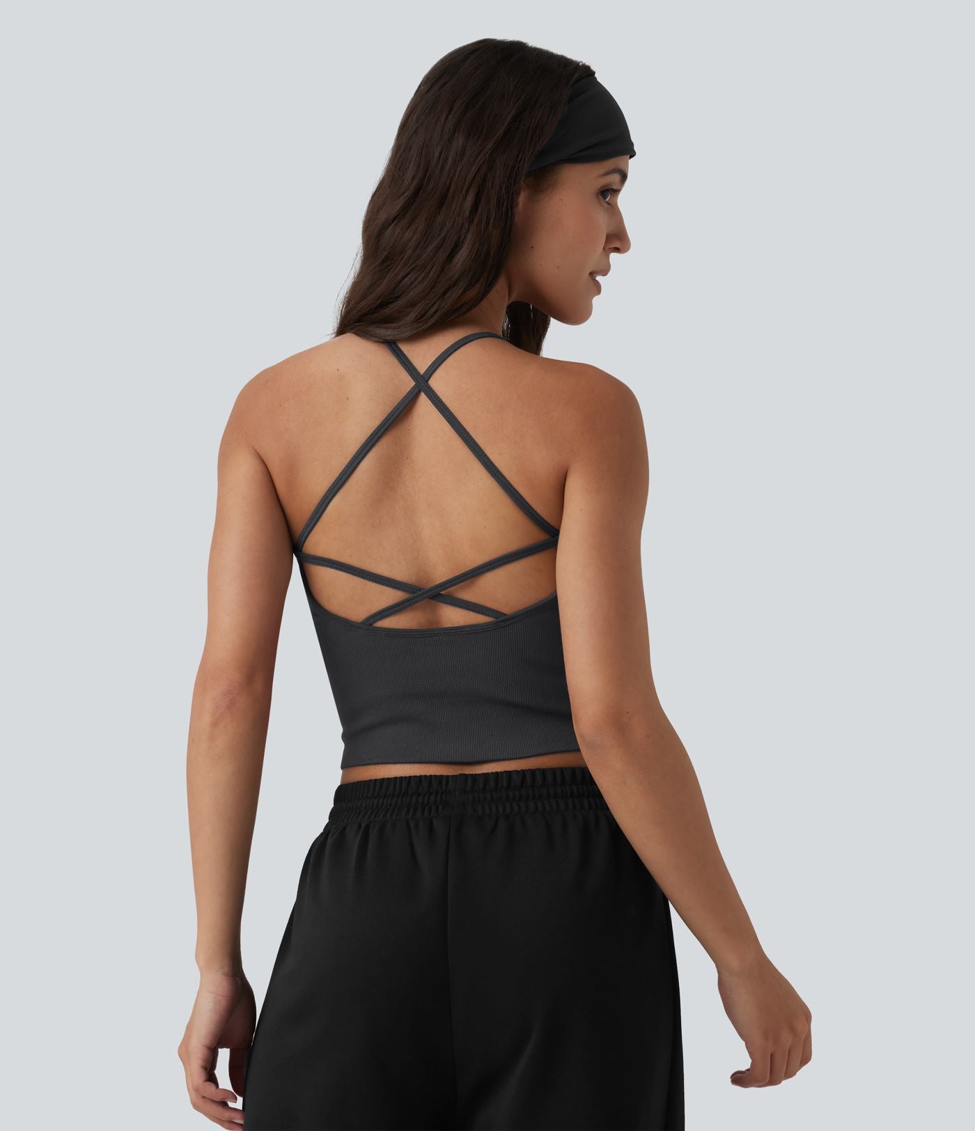 OneForm Seamless Flow Débardeur de yoga crop dos nu croisé décolleté en V profond avec soutien-gorge intégré