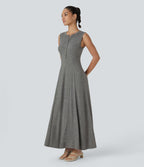 Robe Casual Maxi Col Rond Sans Manches Boutonnés