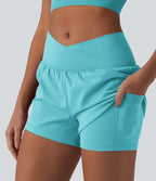 Short de yoga 2-en-1 SoftlyZero™ Airy croisé taille haute 7,5 cm effet frais InstantCool avec poches