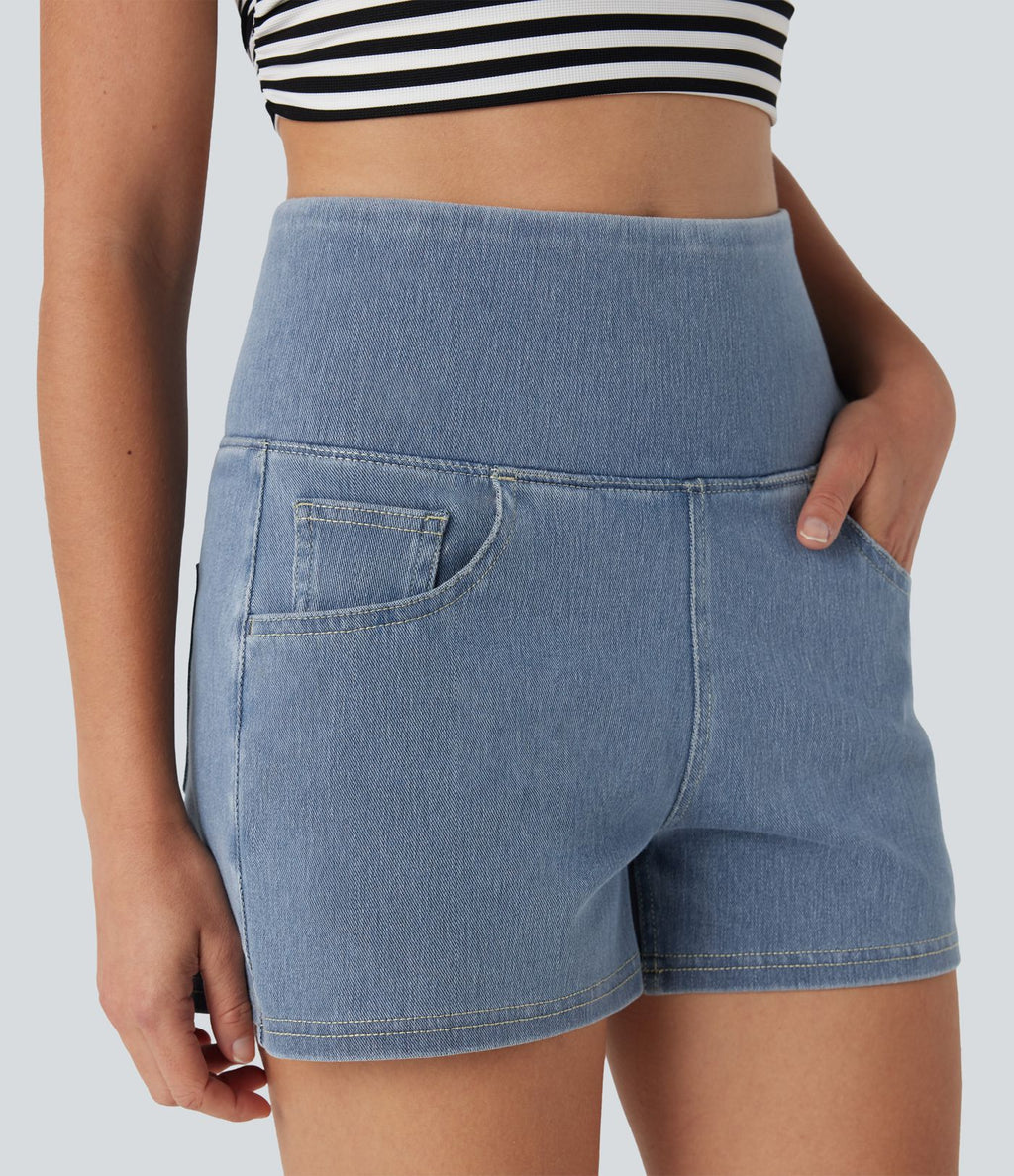 Short 7,5 cm décontracté gainant taille haute effet denim avec poches Halara Flex™