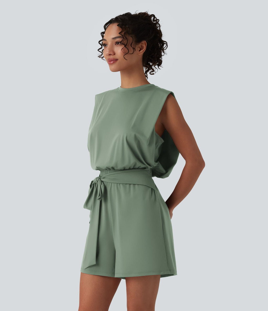 Combishort décontracté col rond sans manches effet frais InstantCool avec nœud frontal et poches, accès facile Easy Peasy, protection solaire UPF50+