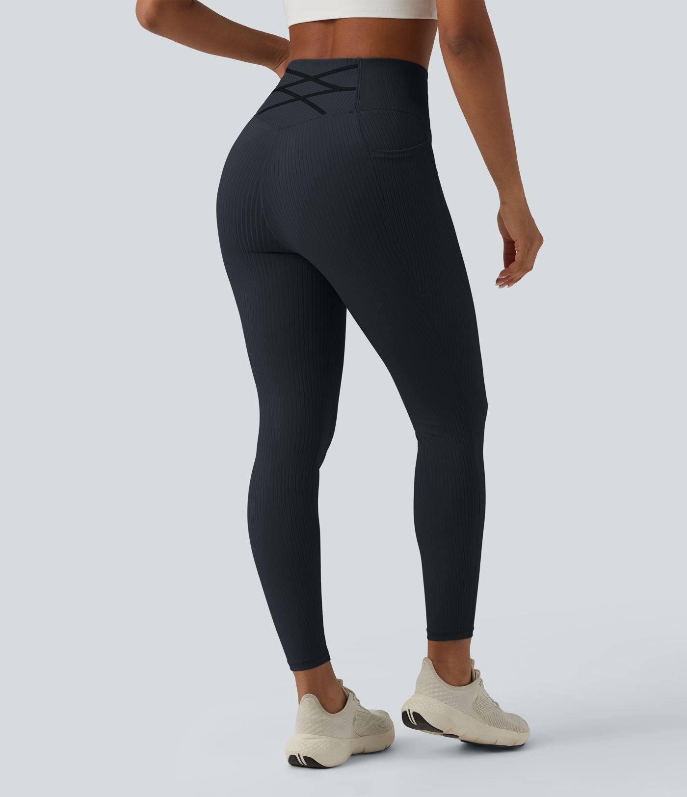 Legging taille haute gainant côtelé avec poches