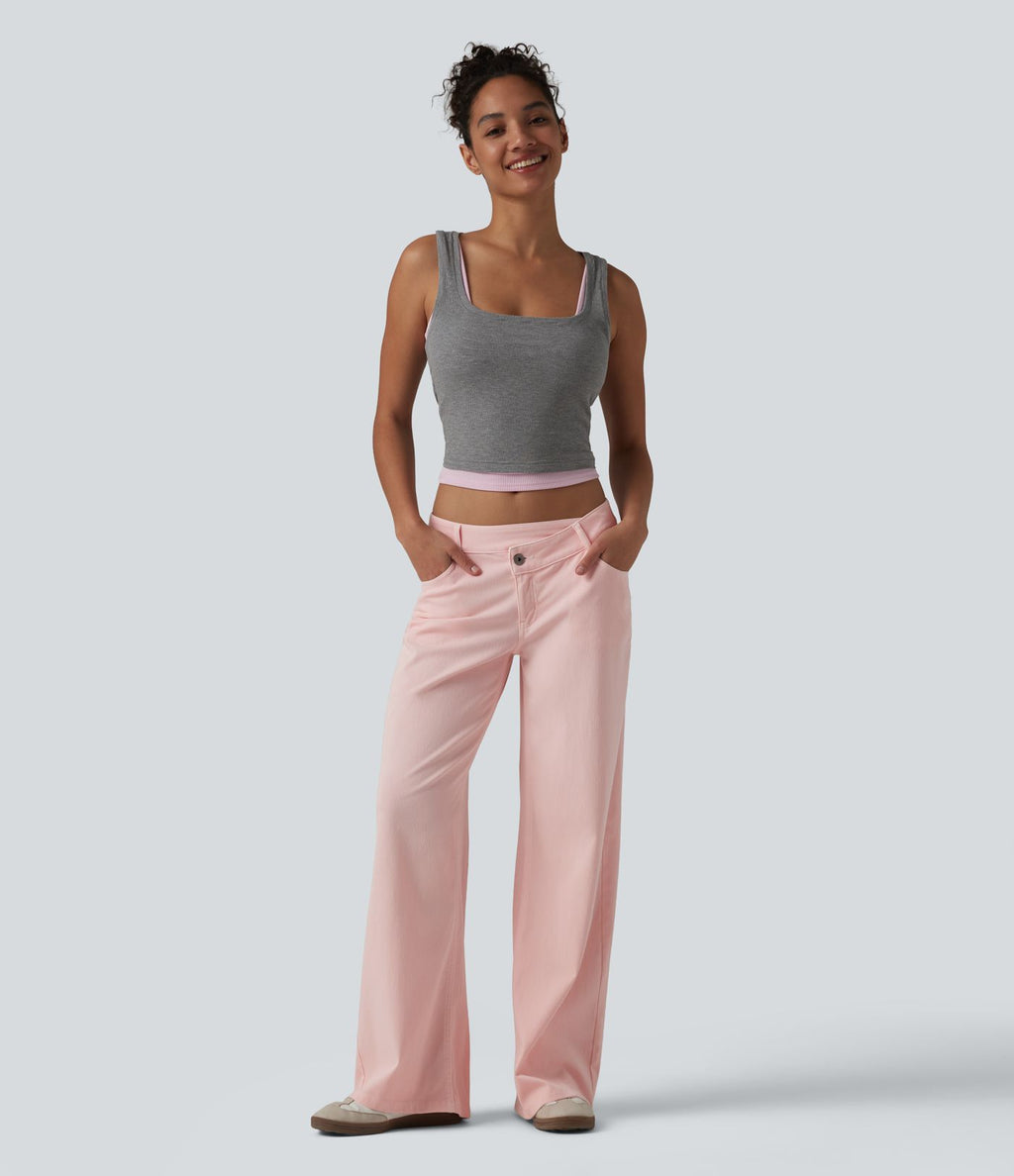 Halara Flex™ Jean large casual asymétrique coloré taille basse avec poches