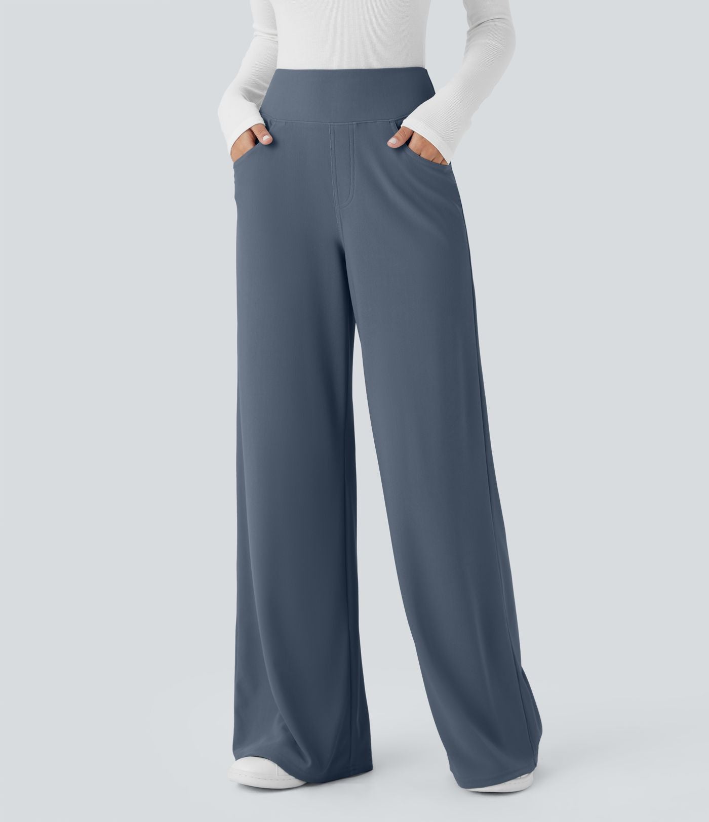 Pantalon tailleur large gainant taille haute en micro-gaufré avec poches Halara Flex™