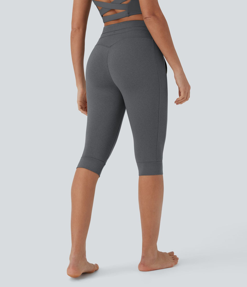Jogging de yoga corsaire à taille haute, cordon de serrage, séchage rapide et poches latérales
