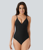 Maillot de bain une pièce gainant à dos nu avec décolleté plongeant en V et bretelles ajustables