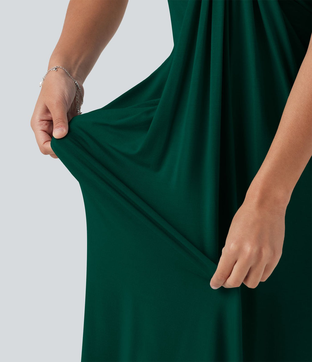 Robe longue dos nu à nouer avec soutien-gorge intégré et poches