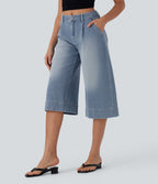 Jean décontracté capri large fluide taille mi-haute Halara Flex™ effet délavé avec poches