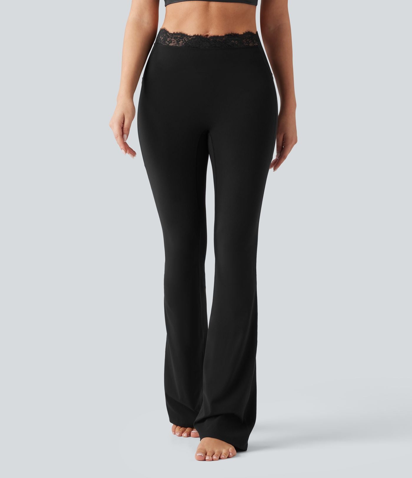 Halara UltraSculpt™ Legging bootcut de yoga taille haute en V avec dentelle contrastée et poches