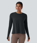 Haut de sport yoga dos nu manches longues avec trous pouces