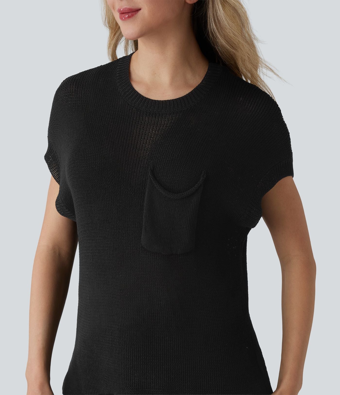 Pull décontracté col rond manches chauve-souris avec poche