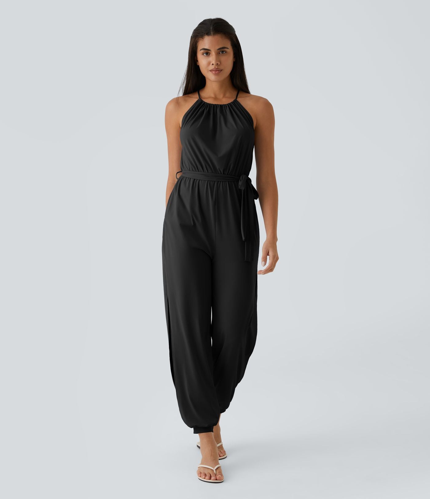 Combinaison de vacances sans manches avec attache au dos, plis, ceinture et poches latérales et découpes effet frais InstantCool