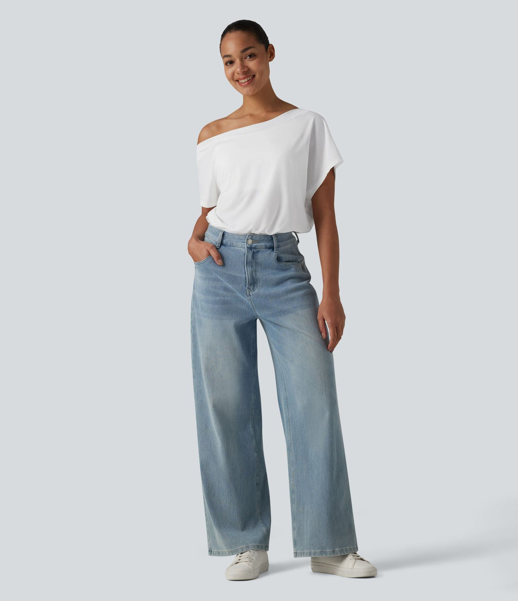 Body casual asymétrique une épaule à manches courtes, séchage rapide et soutien-gorge intégré