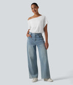 Body casual asymétrique une épaule à manches courtes, séchage rapide et soutien-gorge intégré