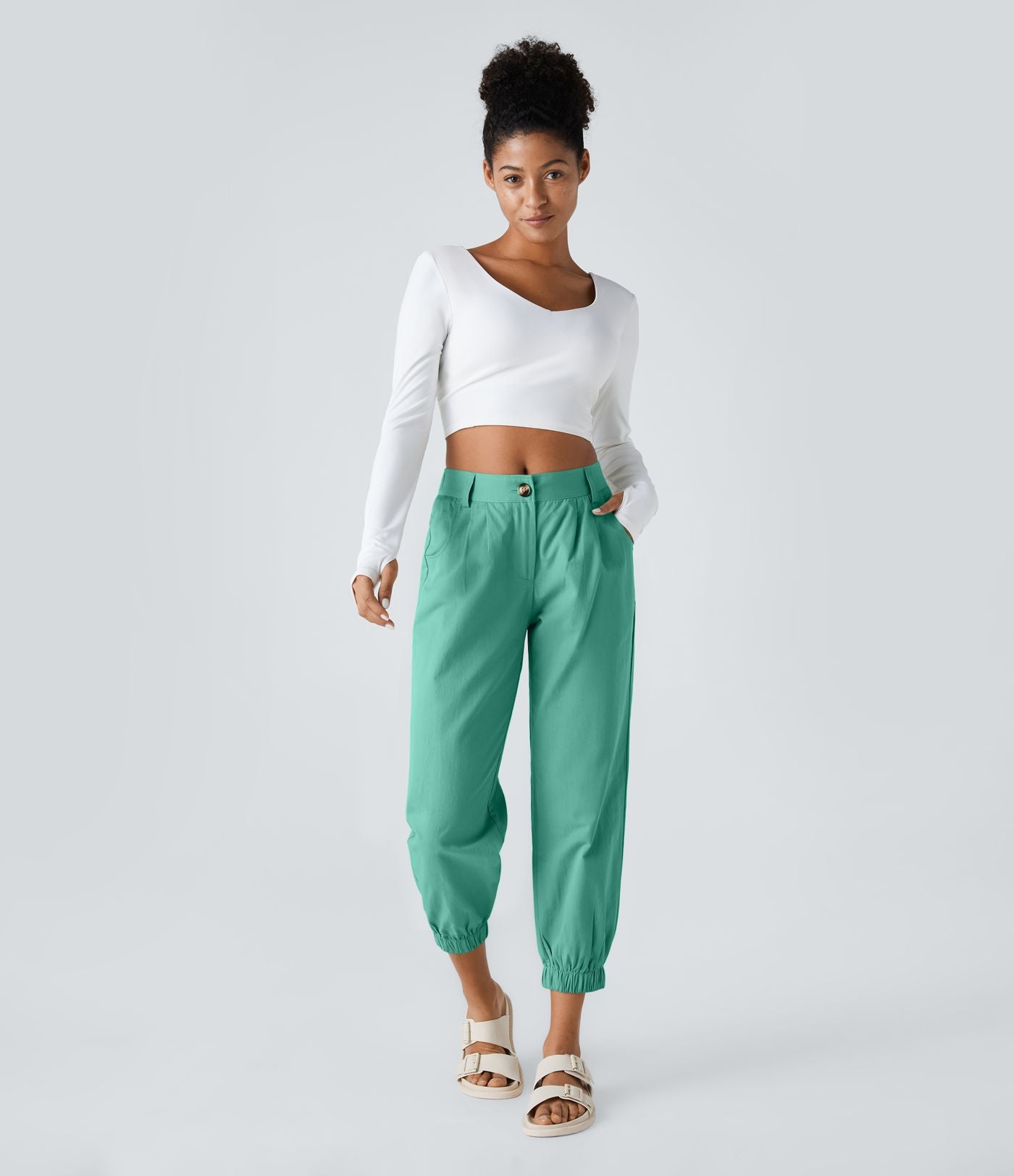 Joggings décontractés à taille mi-haute avec poches