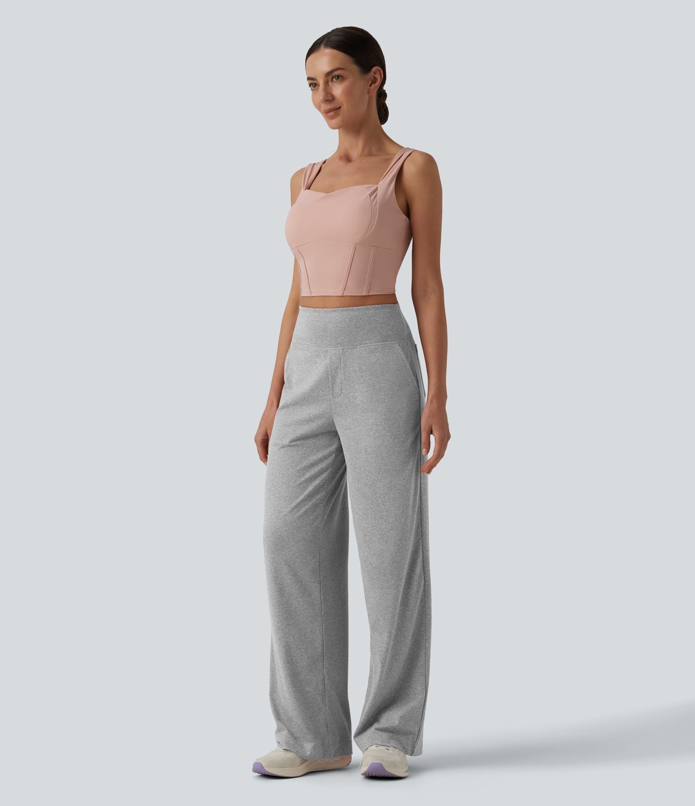 Pantalon de yoga chiné taille haute à jambes droites avec poches