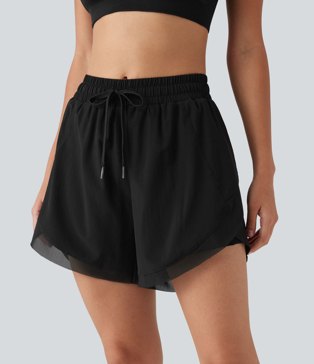 Short de running 2-en-1 taille mi-haute 12,5 cm avec cordon, ourlet incurvé, mesh contrasté et poches