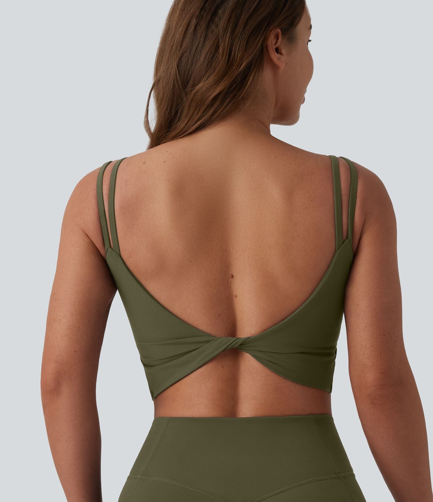Débardeur de yoga cropped Halara UltraSculpt™ à doubles bretelles dos torsadé ouvert avec soutien-gorge intégré – Bonnets E-G