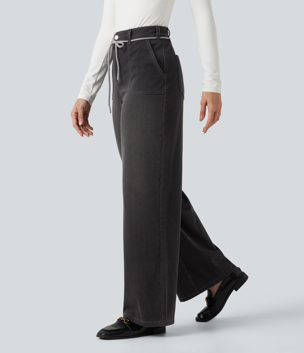 Jean droit baggy Halara Flex™ taille mi-haute avec cordon ajustable et poches
