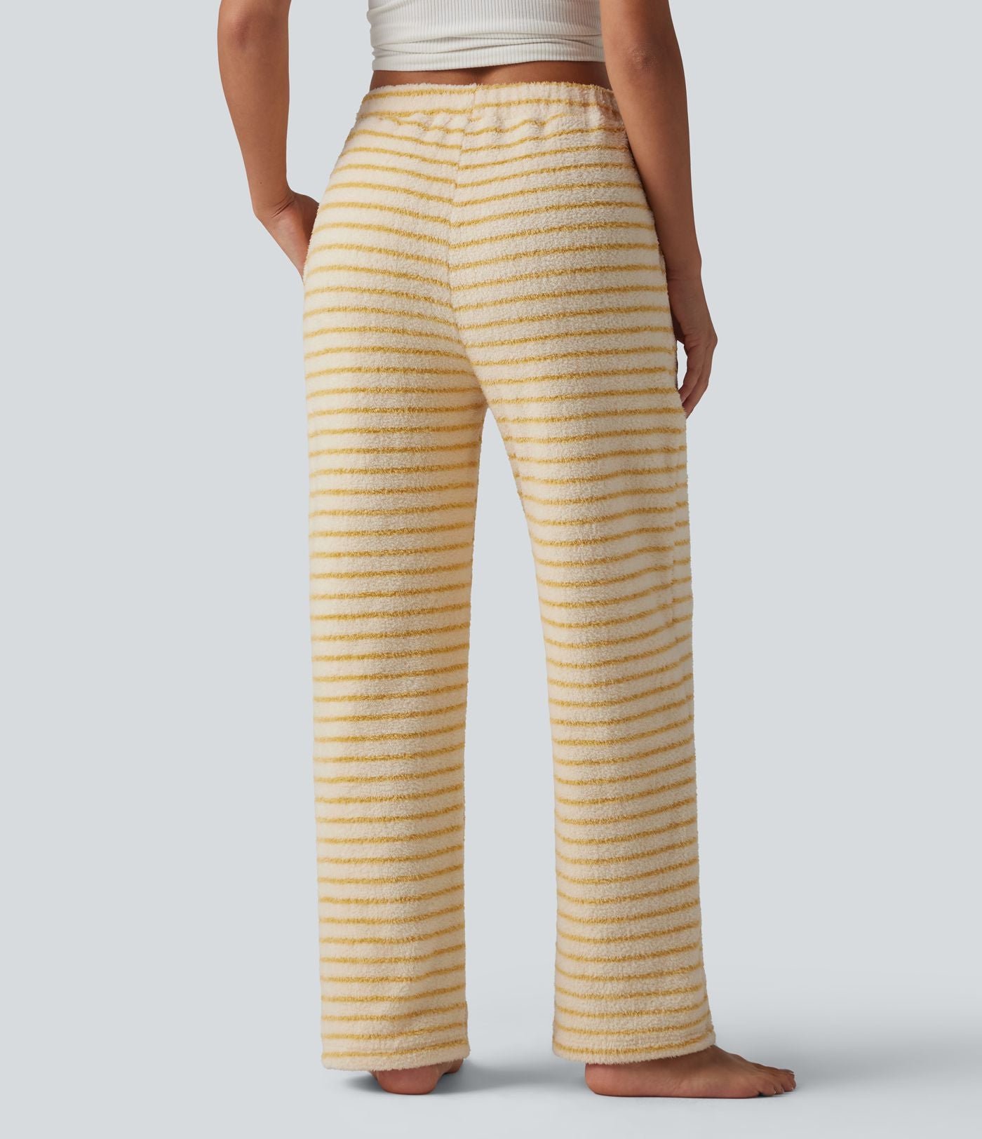 Pantalon de détente large en flanelle rayée taille haute avec poches