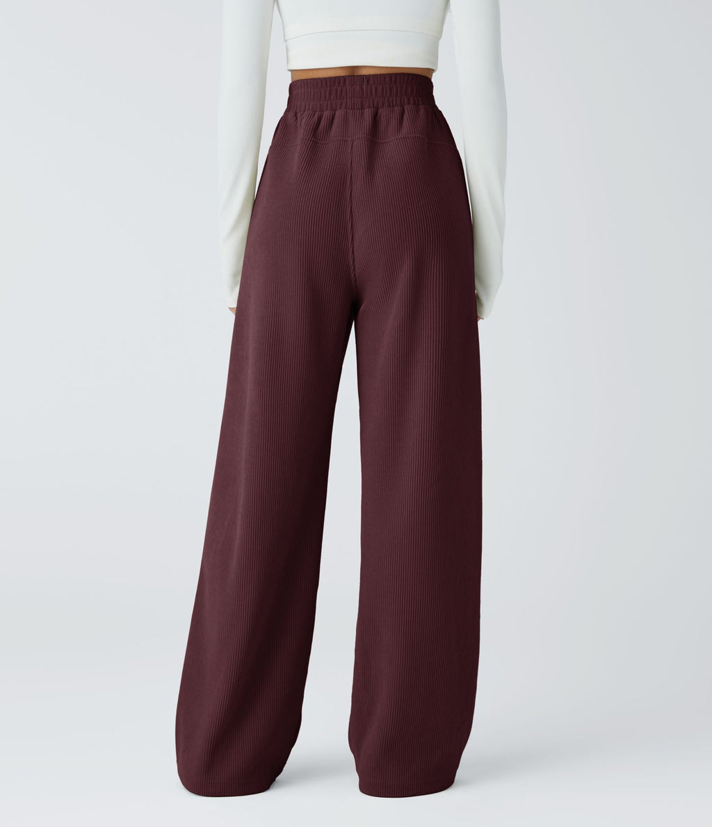 Pantalon velours côtelé de jogging décontracté à taille haute avec poches latérales