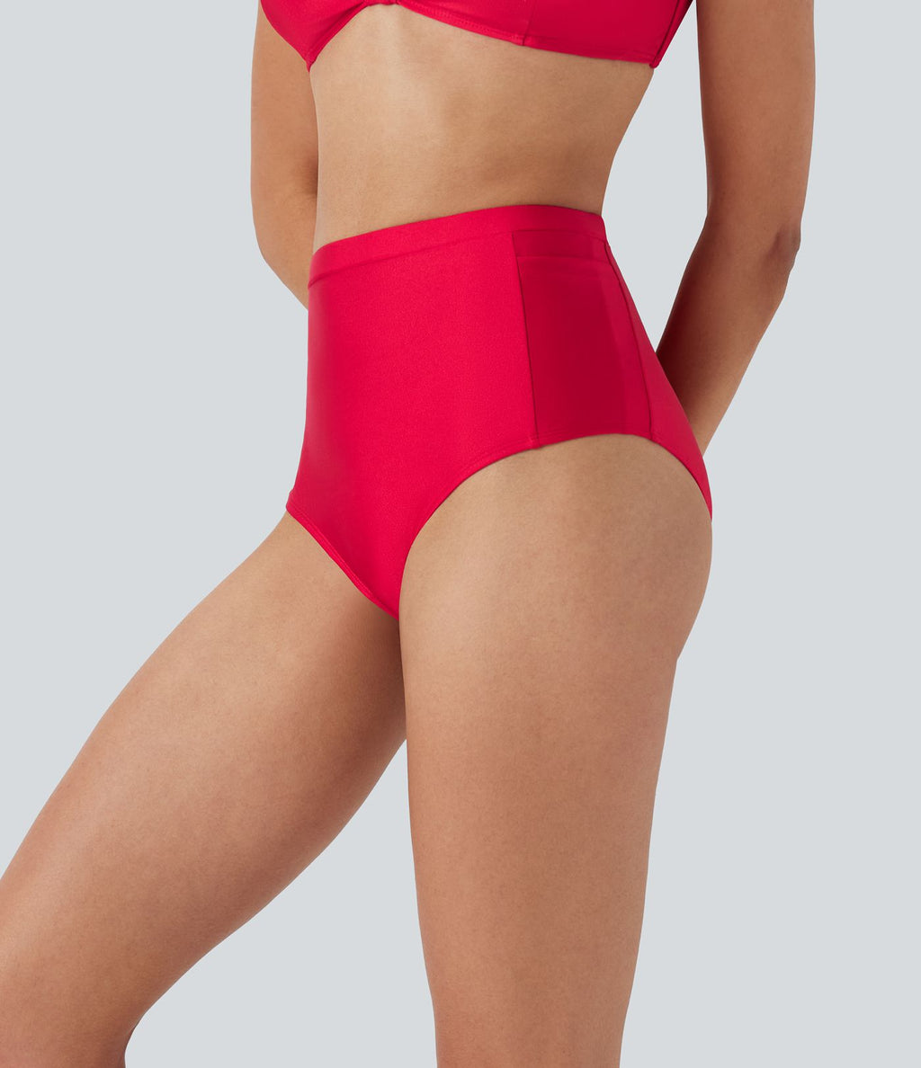Bas de bikini brillant taille haute gainant avec poches