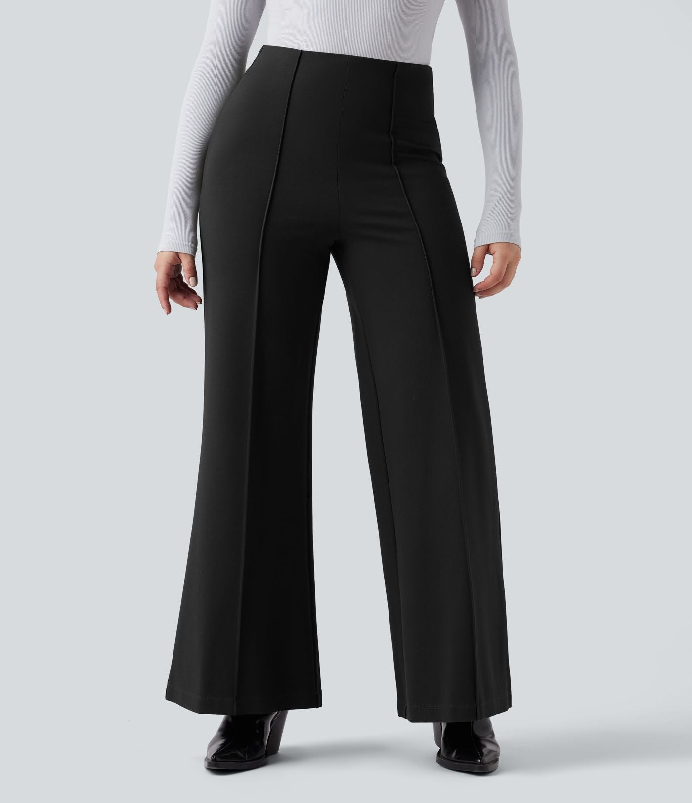 Pantalon tailleur évasé ample taille haute en ponte roma résistant