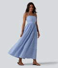 Robe longue fluide décontractée à bretelles motif vichy avec fermeture éclair invisible et poches