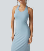 Robe midi moulante en maille côtelée à col halter