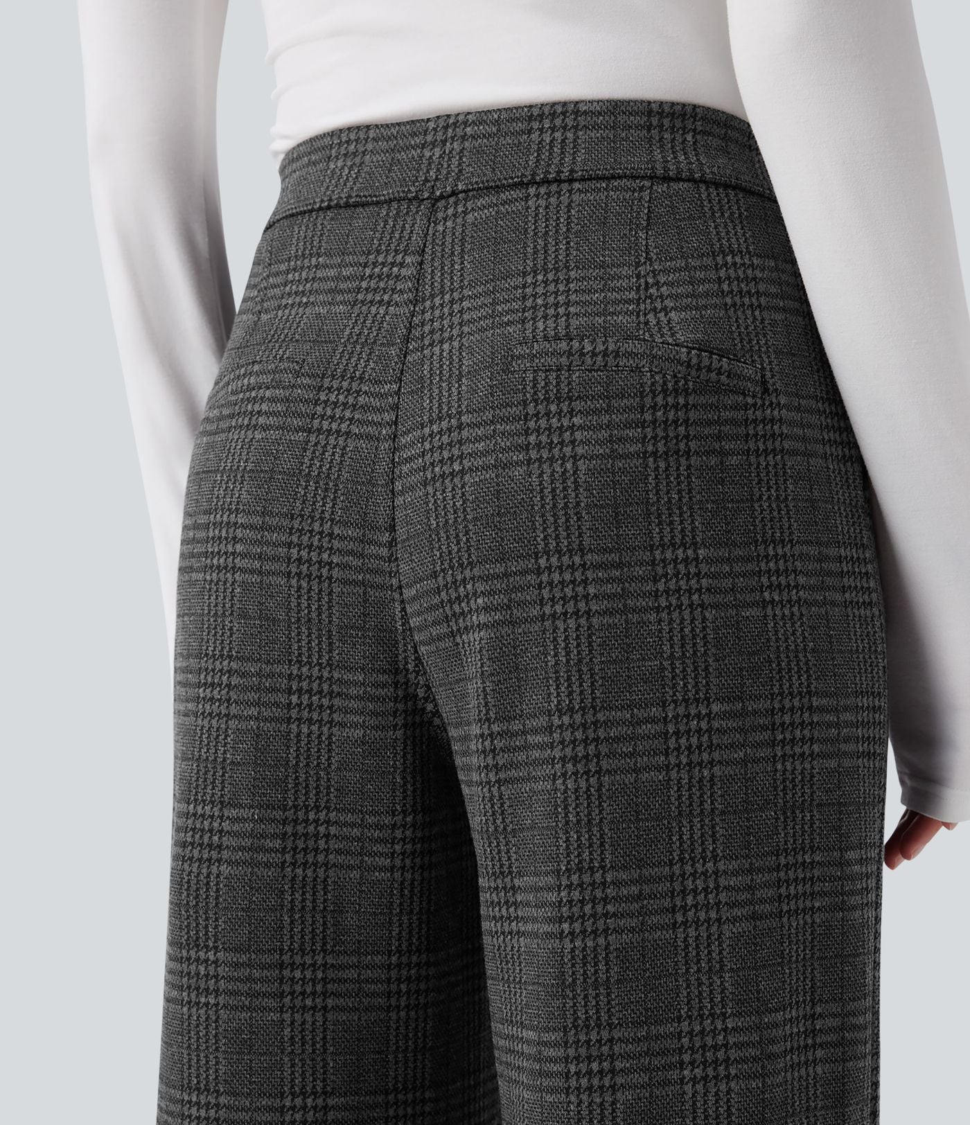 Pantalon tailleur droit Halara Flex™ taille haute pied-de-poule à carreaux avec poches