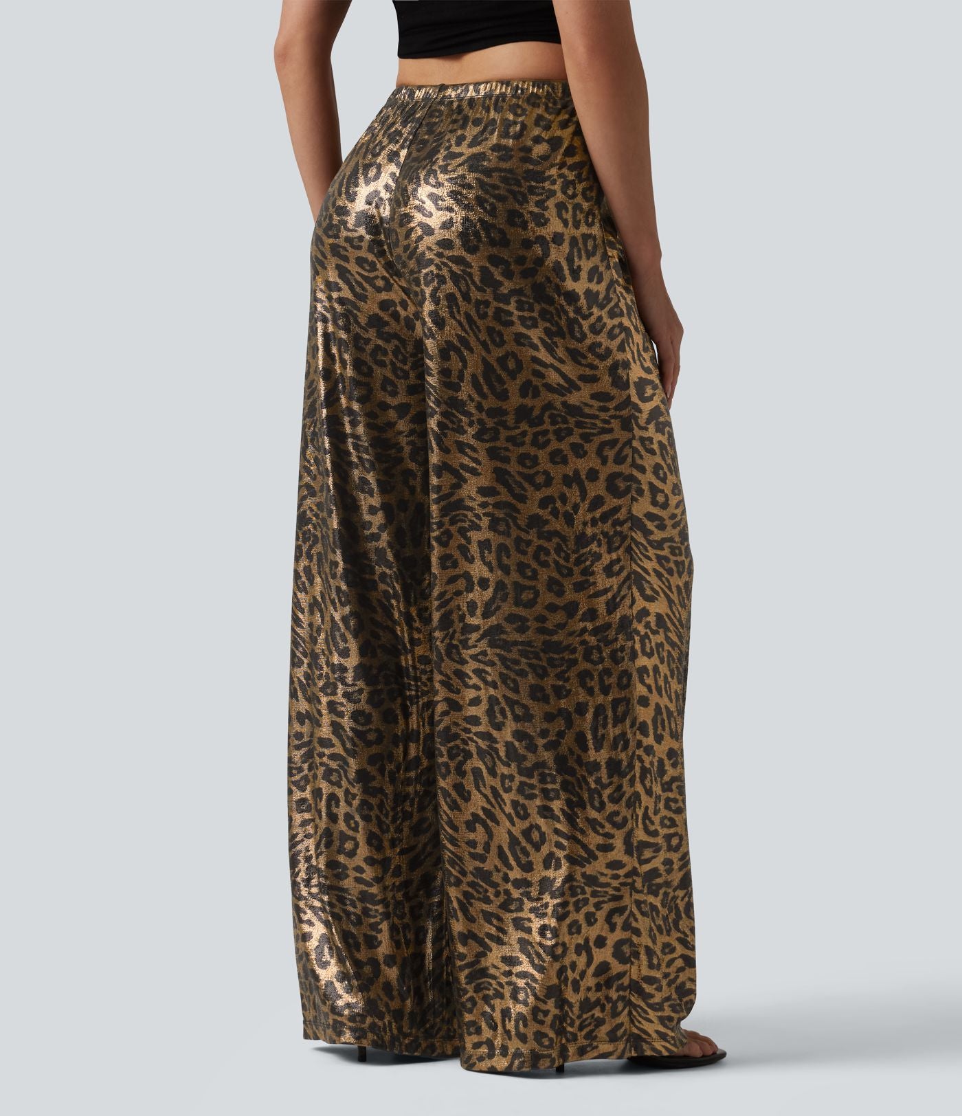 Pantalon leopard large décontracté taille mi-haute avec cordon de serrage et poches