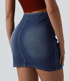Jupe mini moulante décontractée Halara Flex™ en denim taille haute froncée ourlet croisé