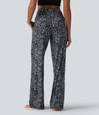 Pantalon de yoga jambes droites taille haute gainant imprimé léopard Halara UltraSculpt™ avec poches