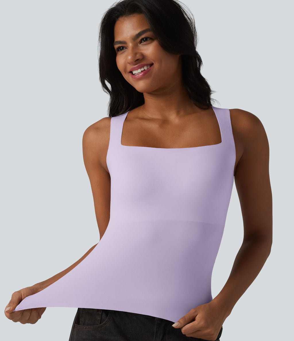 Débardeur décontracté col carré avec soutien-gorge intégré bonnets B-E
