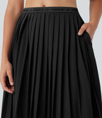 Jupe midi casual taille haute plissée séchage rapide avec poches