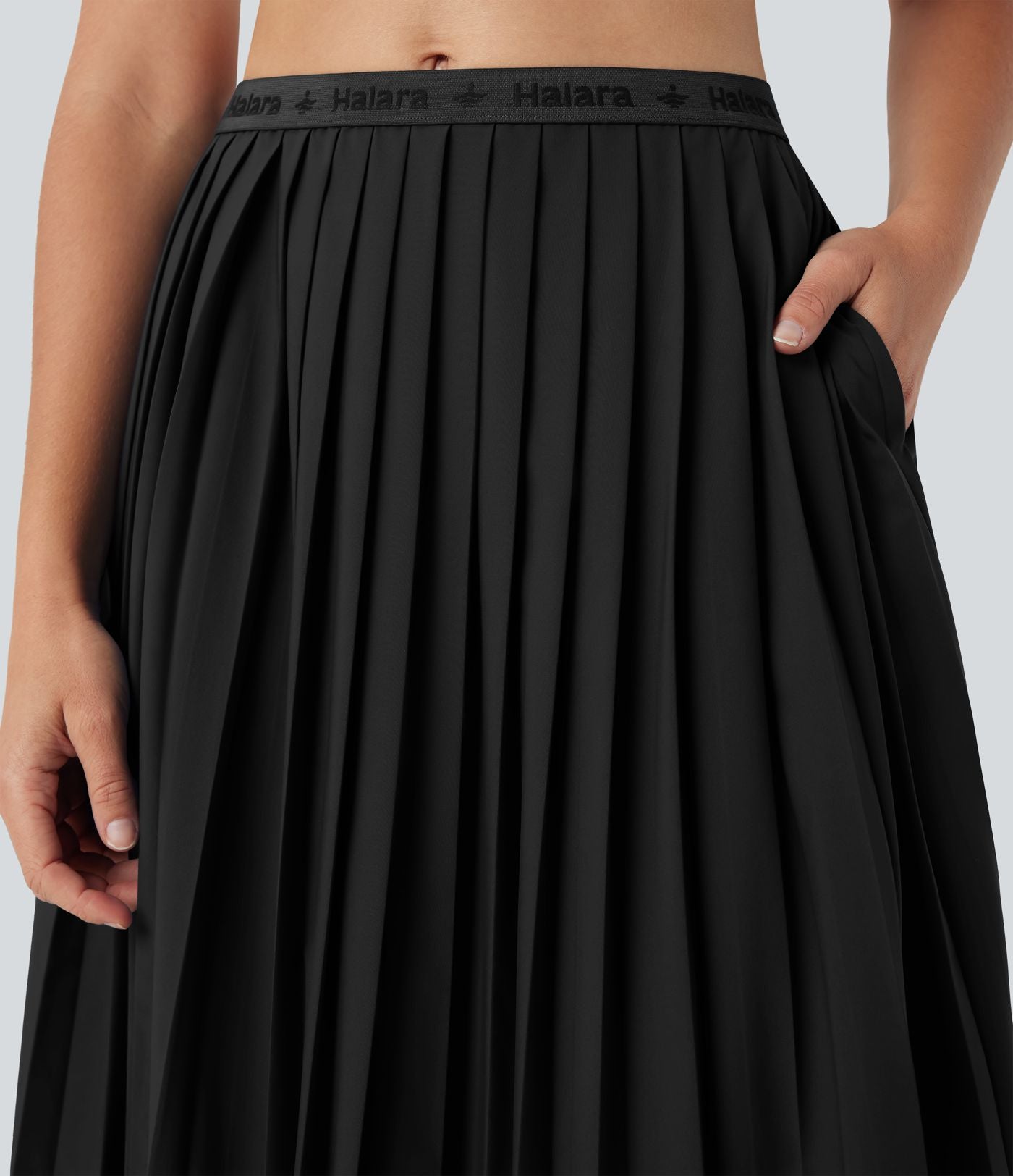 Jupe midi casual taille haute plissée séchage rapide avec poches