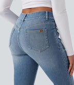 Jean skinny 7/8 décontracté taille mi-haute délavé Halara Flex™ avec poches
