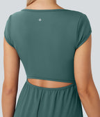 Combinaison de yoga Softlyzero™ Airy Cool Touch à col cranté, manches courtes, jambes larges et poches latérales - Édition Easy Peasy