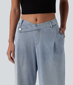 Jean droit Halara Flex™ casual taille mi-haute asymétrique avec poches