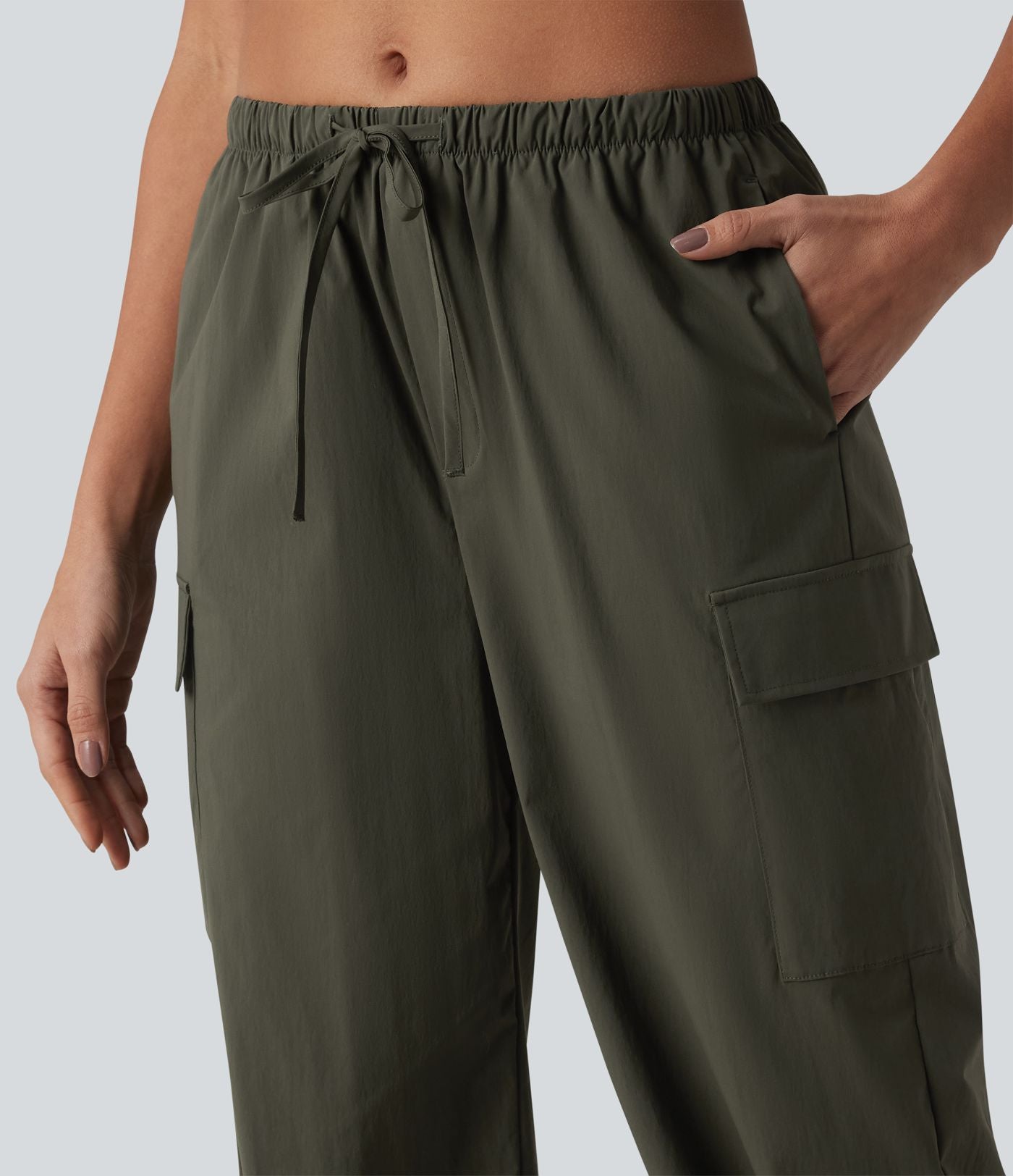 Pantalon cargo casual droit taille mi-haute avec cordon de serrage et poches