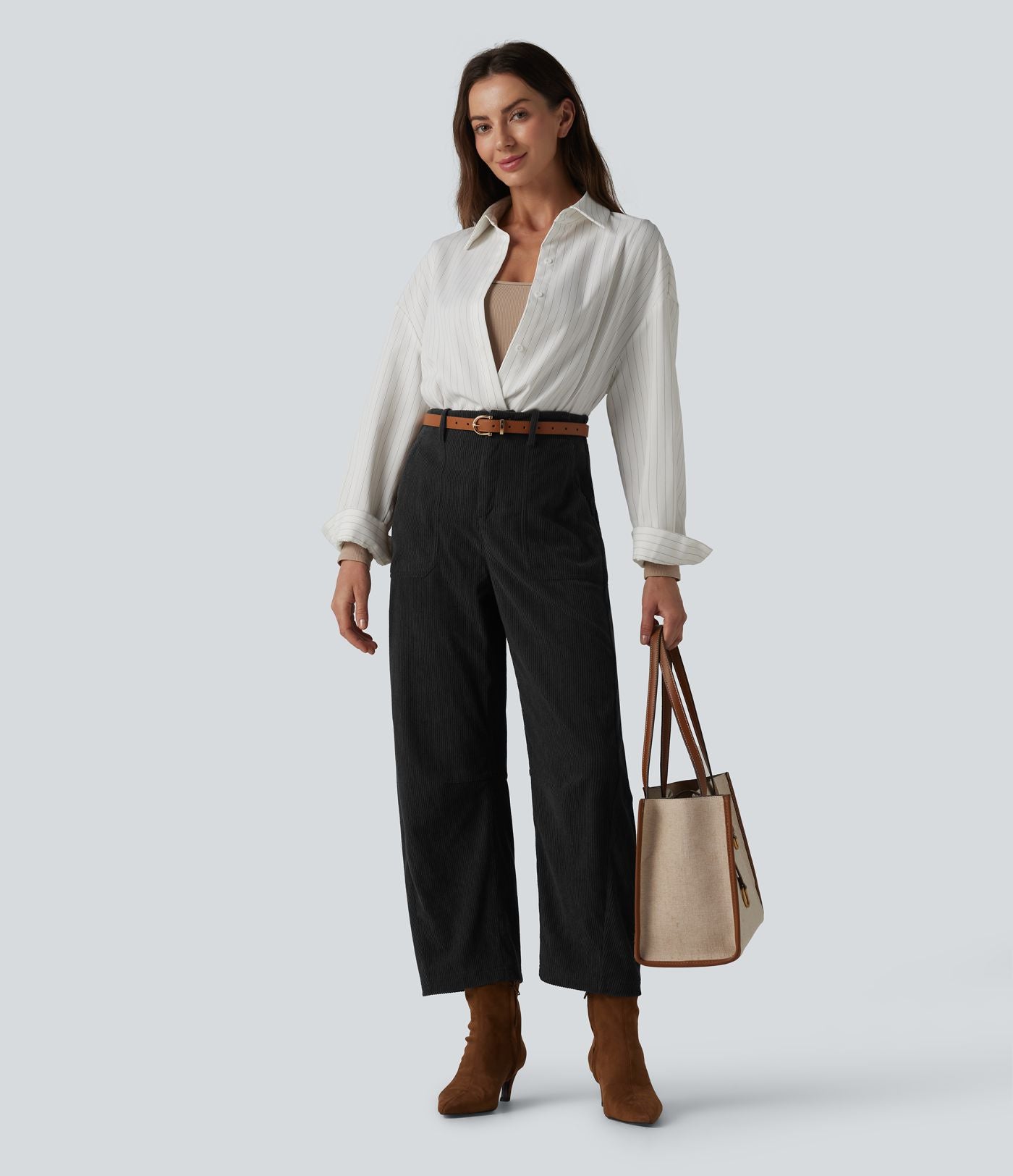 Halara Flex™ Pantalon tailleur velours côtelé taille haute coupe tonneau avec poches